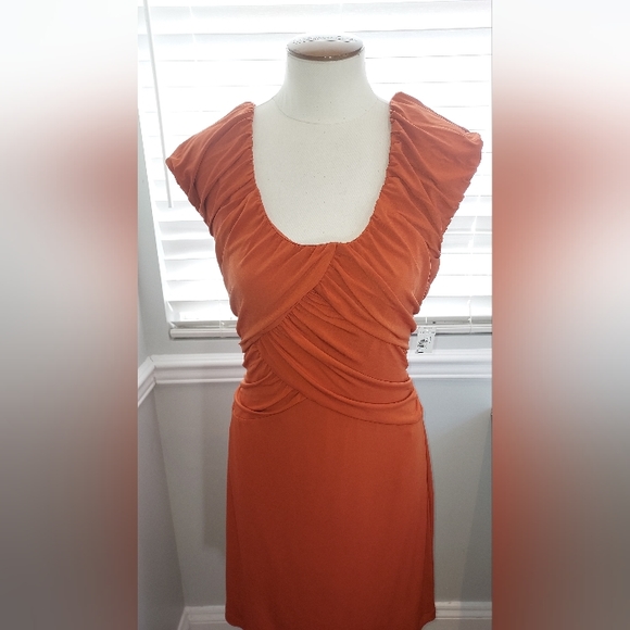 Allen B Rich Orange Sleeveless Scoop Neck Stretch Dress NWT - Picture 2 of 9